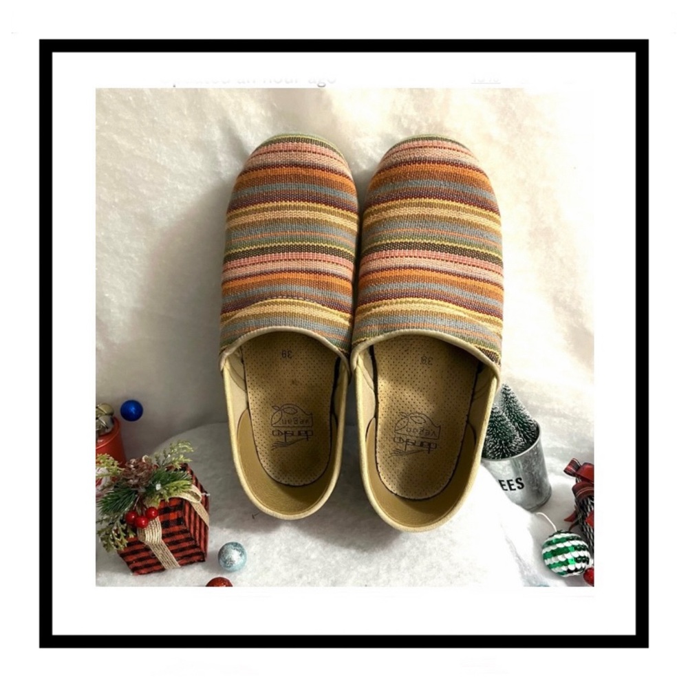 Dansko EU39/US8.5/9 Multicolor Vegan Striped Jute Espadrille Mules/Clogs…